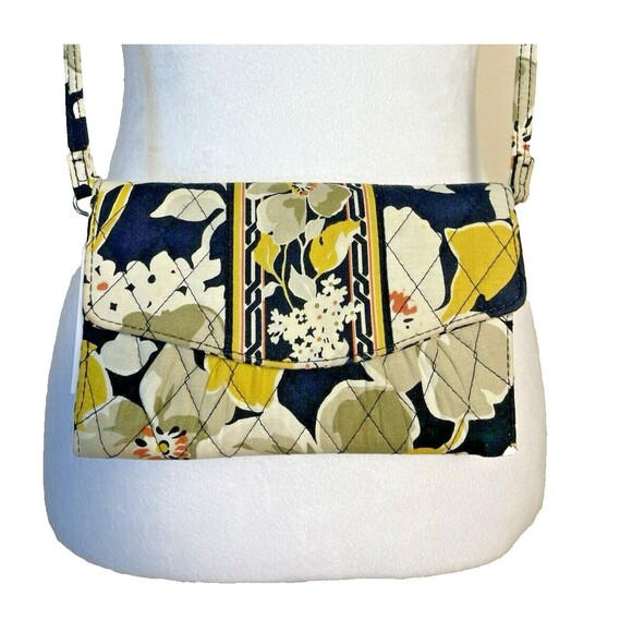 Vera Bradley Quilted Wallet Crossbody Bag Retired Pattern Yellow Black - Picture 1 of 14